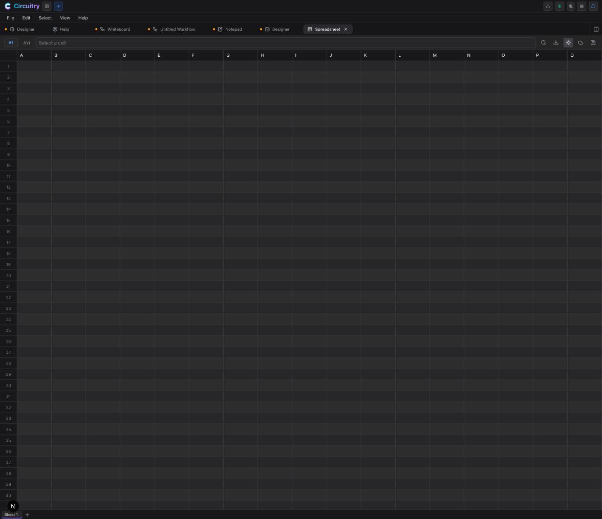 A sheet open in the studio, in a tab bar alongside a workflow, a notepad and a design