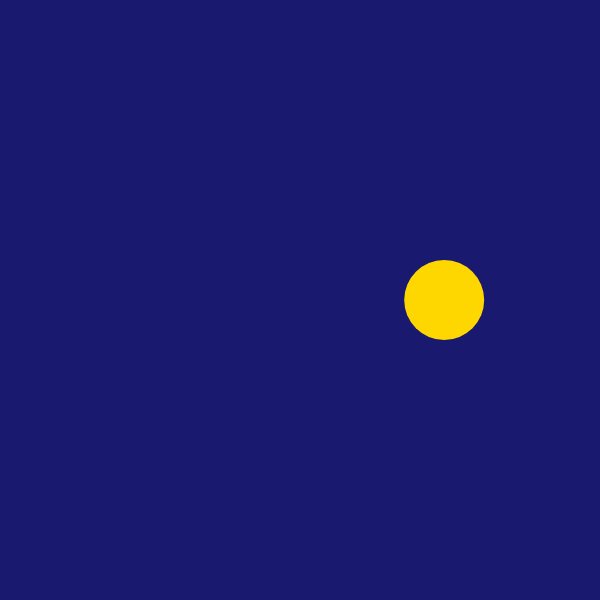 Moving: A circle crossing the picture. Change the 200 to change its speed, or the 40 to change its size, and press Run.