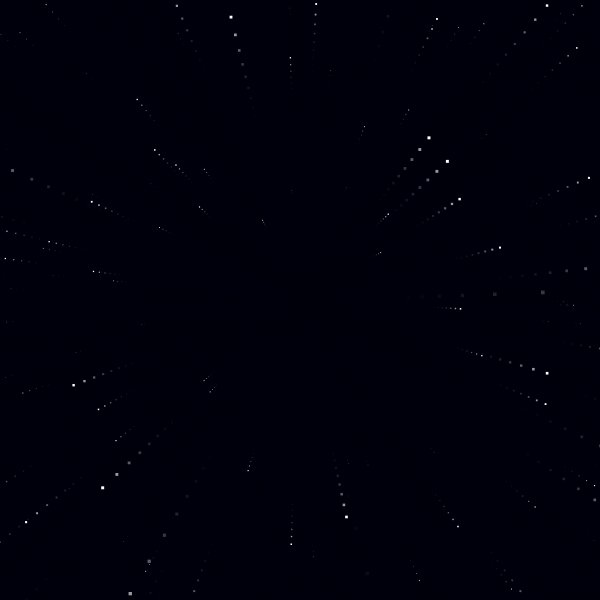 Starfield: Fly through 300 stars. Hold the mouse or a finger down to go faster.